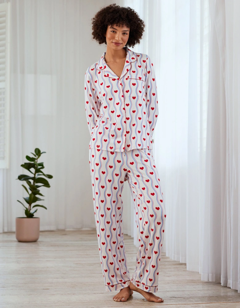 Wavy Stripe Heart Print Pyjama Set