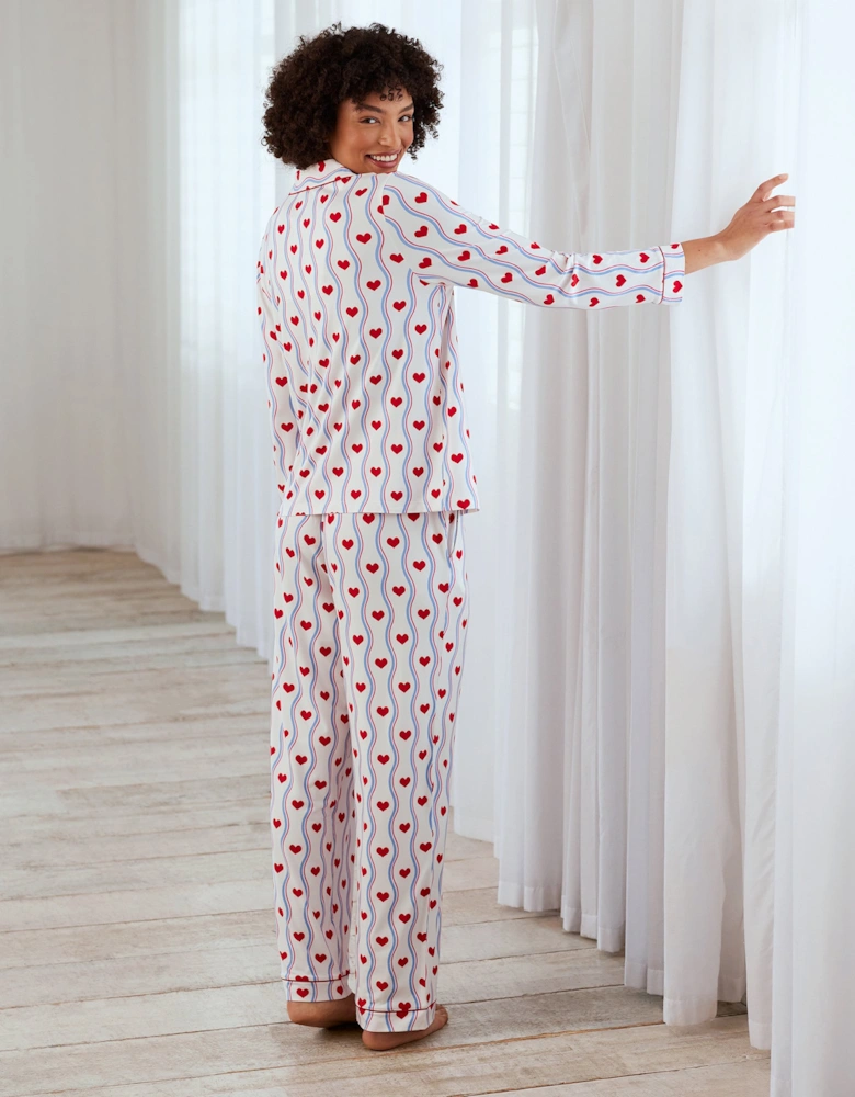 Wavy Stripe Heart Print Pyjama Set