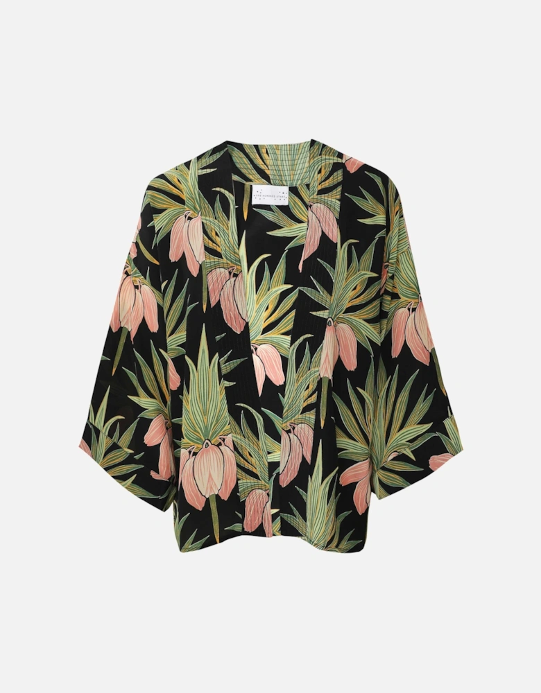 Deco Bud Black Crepe Kimono