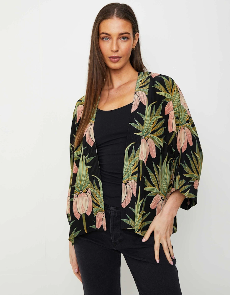 Deco Bud Black Crepe Kimono