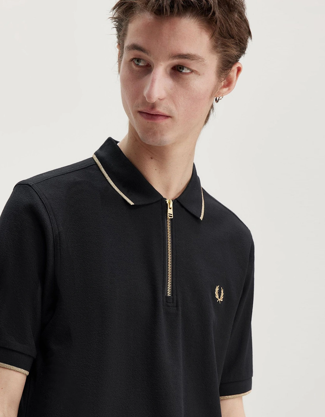 Crepe Pique Zip Polo Shirt