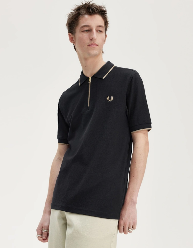 Crepe Pique Zip Polo Shirt