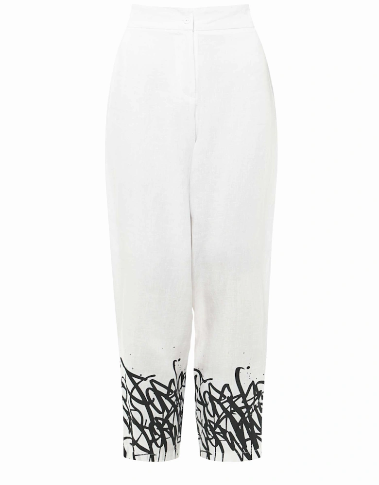 Linen Printed Cropped Trousers