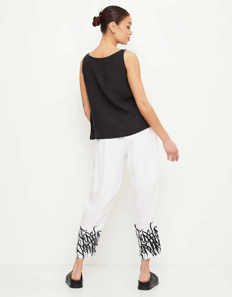 Linen Printed Cropped Trousers