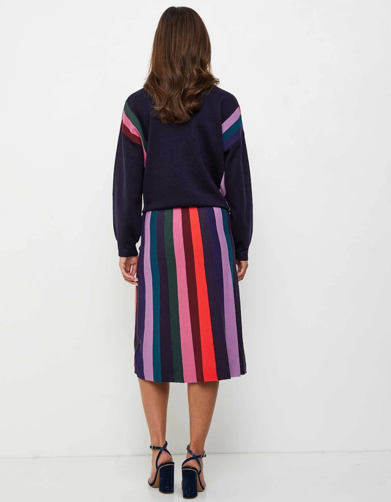 Knitted Multi Stripe Midi Skirt