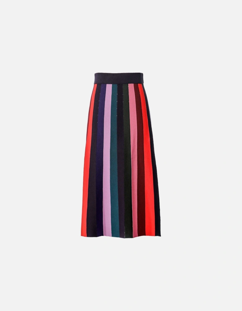 Knitted Multi Stripe Midi Skirt