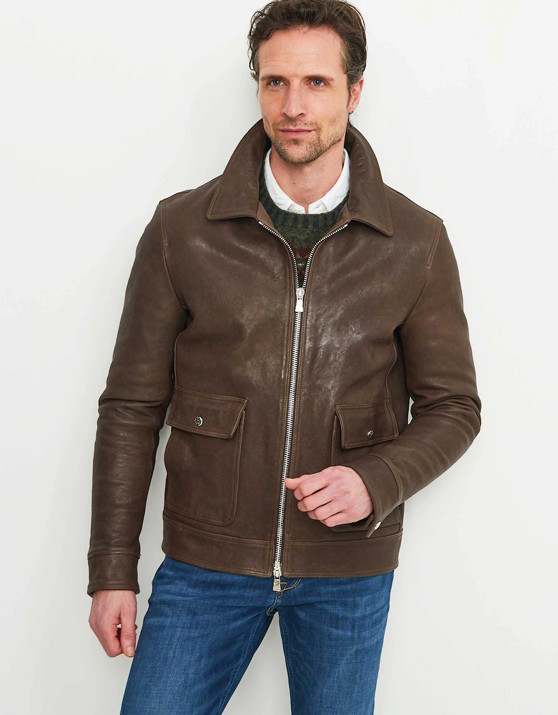 Lined Leather Zip Jacket