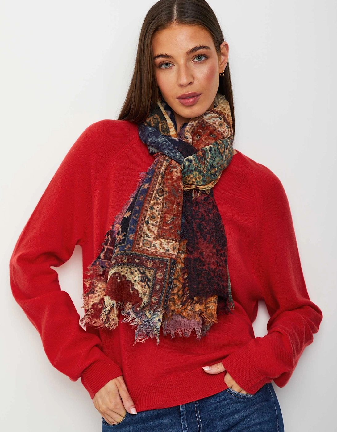 Multicoloured Patterned Wool Scarf