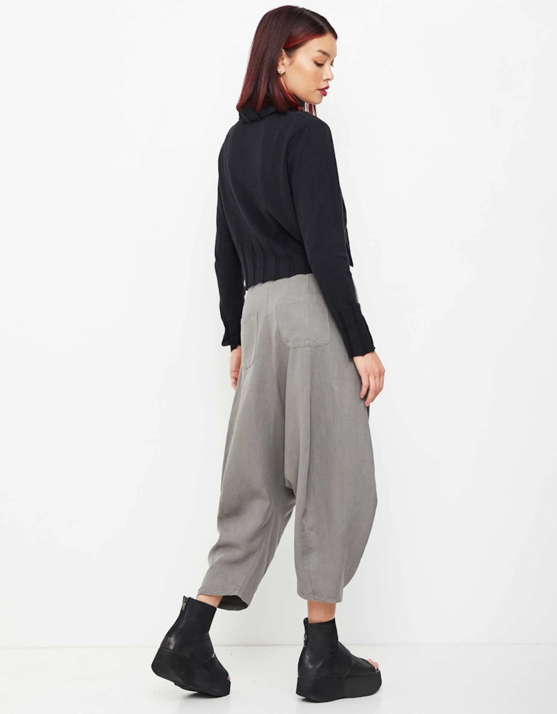 Linen-Blend Cropped Dungarees