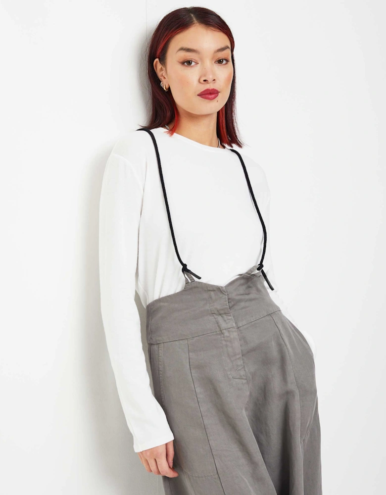 Linen-Blend Cropped Dungarees