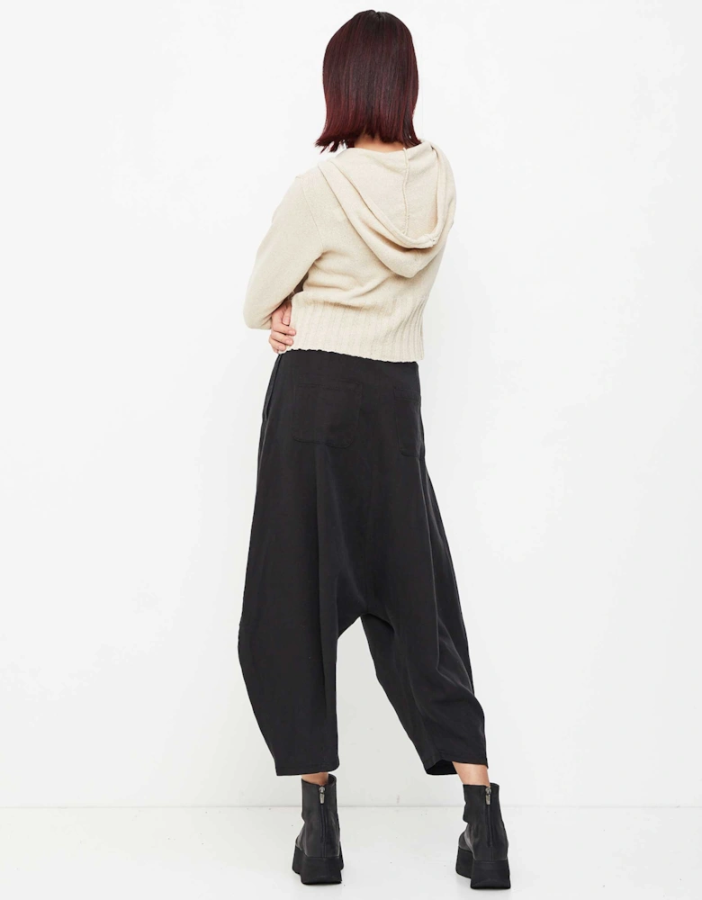 Linen-Blend Cropped Dungarees