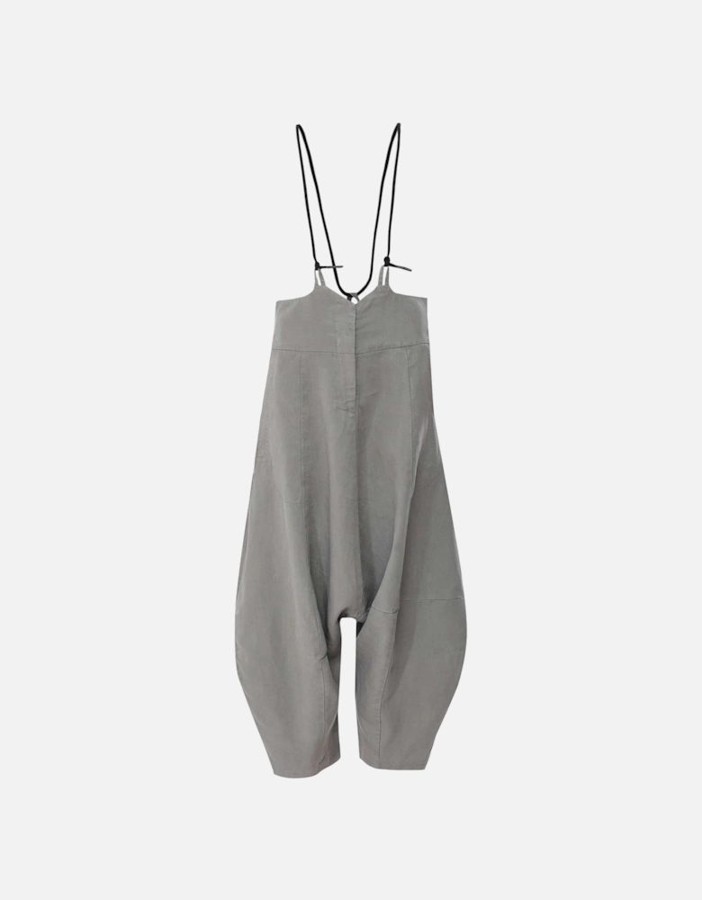 Linen-Blend Cropped Dungarees