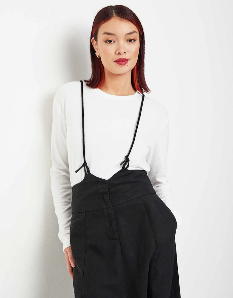 Linen-Blend Cropped Dungarees