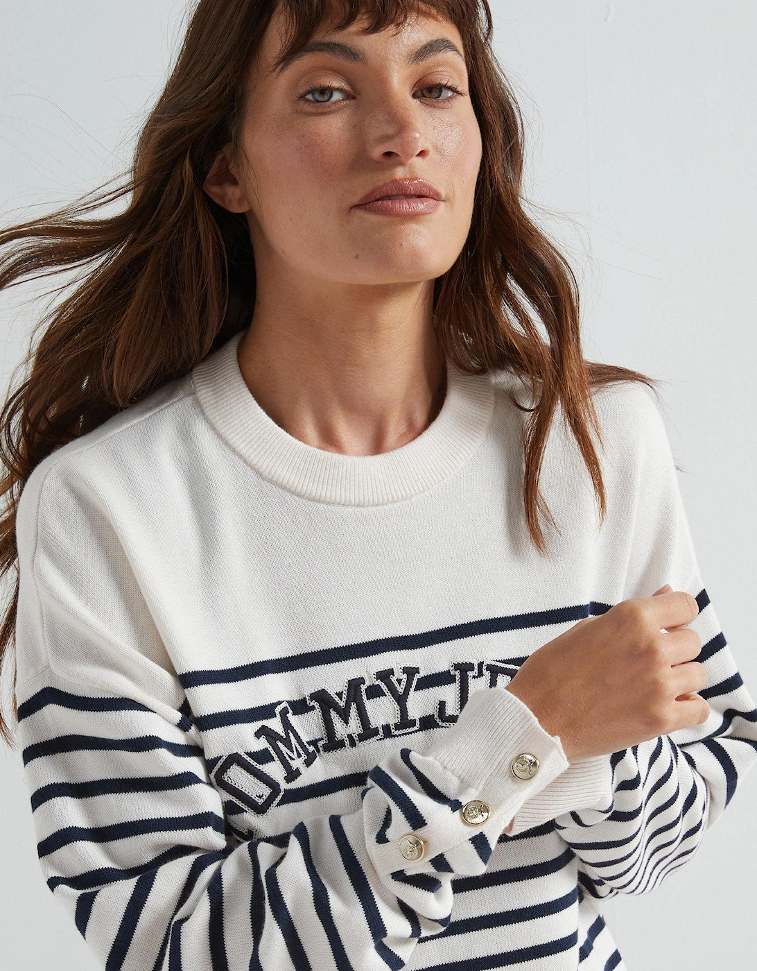 Striped Varsity Logo Jumper - White