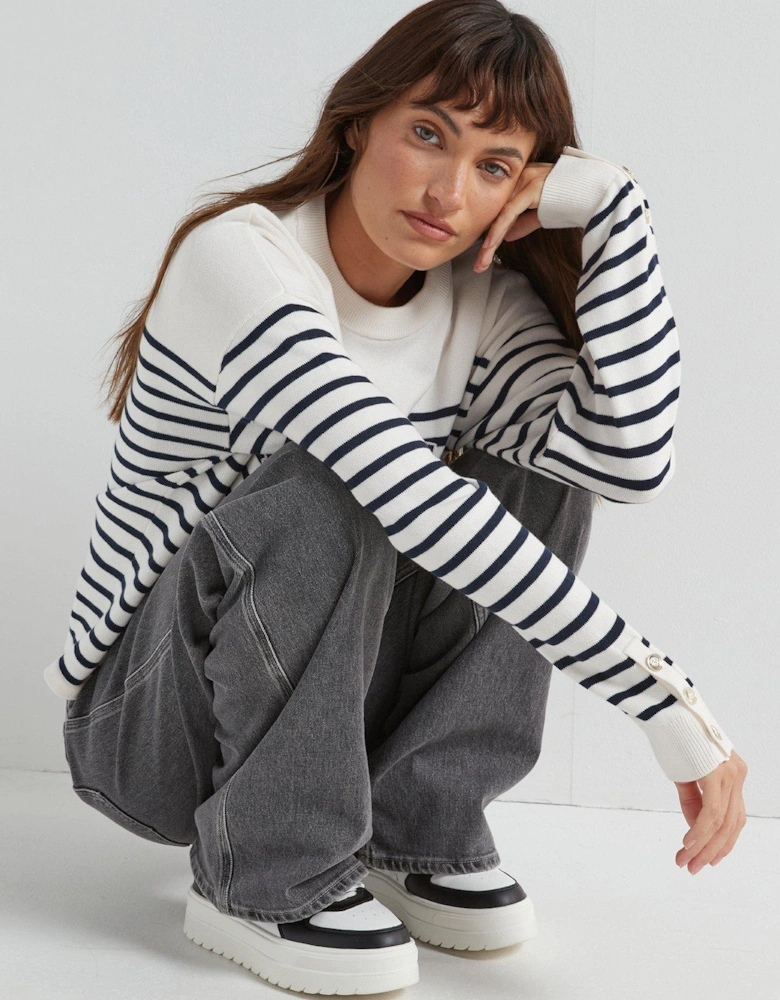 Striped Varsity Logo Jumper - White