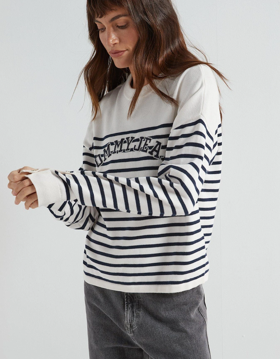 Striped Varsity Logo Jumper - White