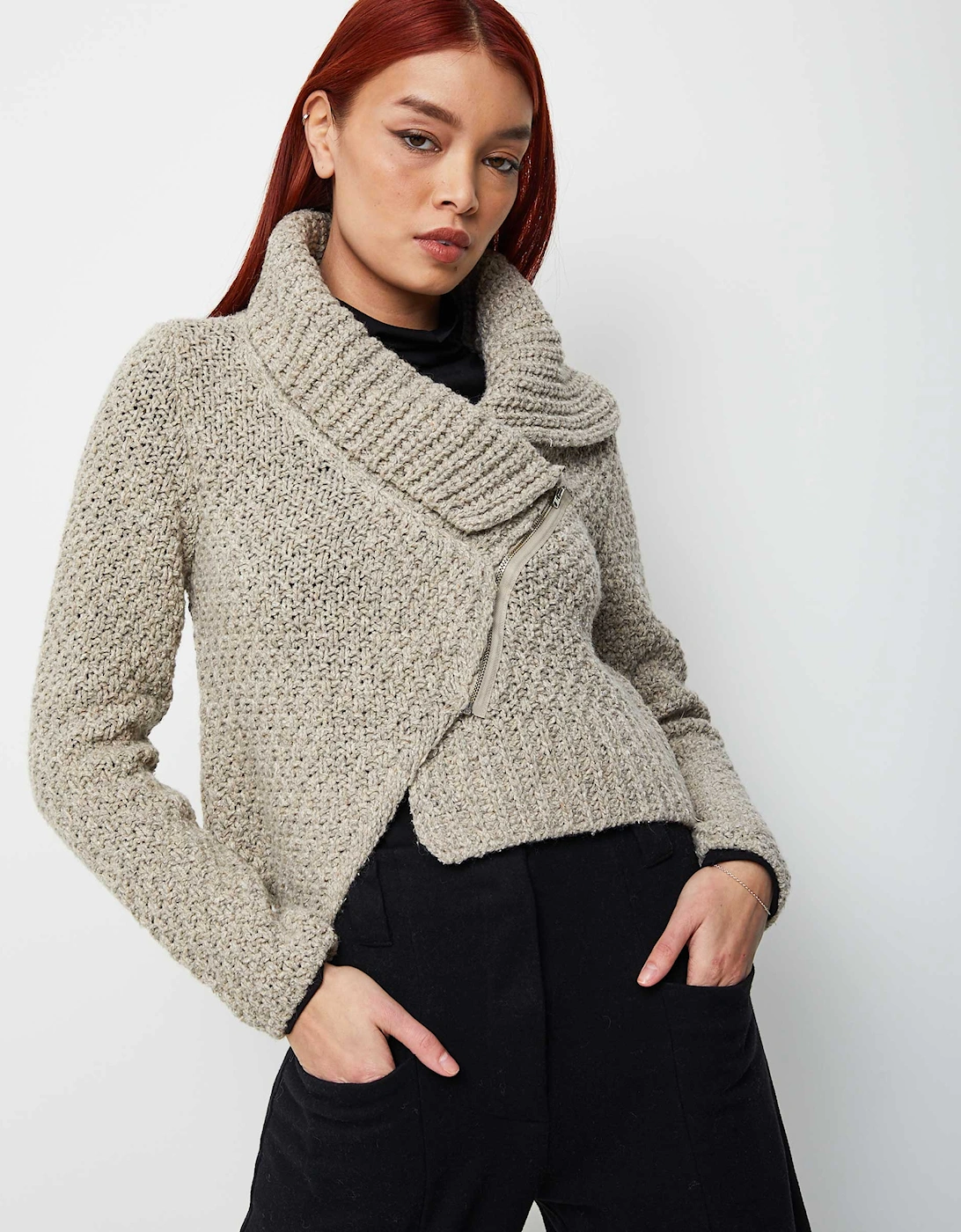 Asymmetric Knitted Zip Cardigan