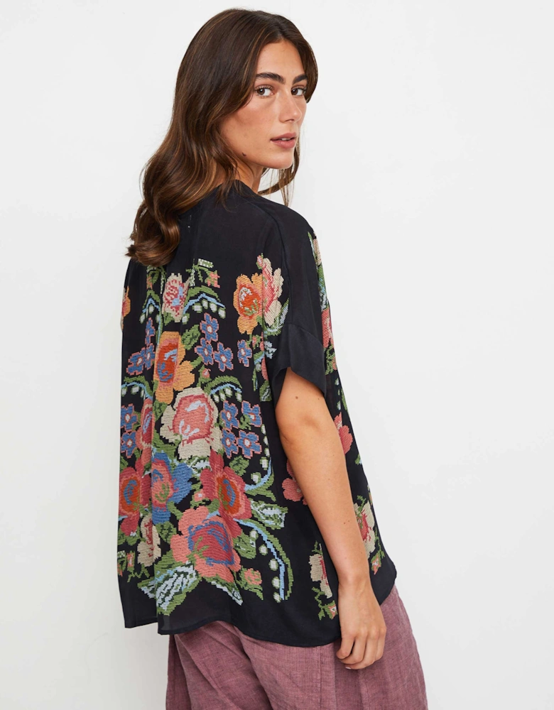 Woven Flower Tea Blouse