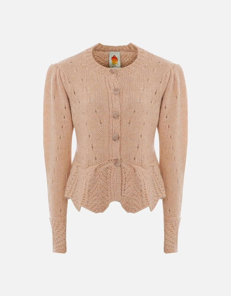 Sand Ruffle Knit Cardigan