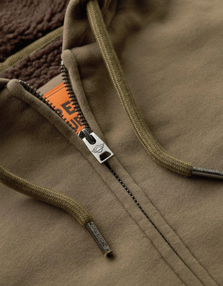 Borg Lined Zip Hoodie - Light Brown