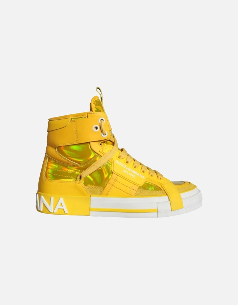 Yellow White Leather High Top Sneakers Shoes Women