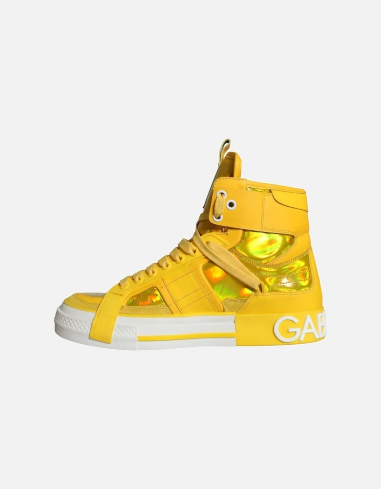 Yellow White Leather High Top Sneakers Shoes Women