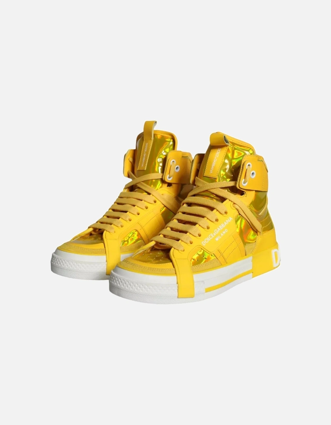 Yellow White Leather High Top Sneakers Shoes Women