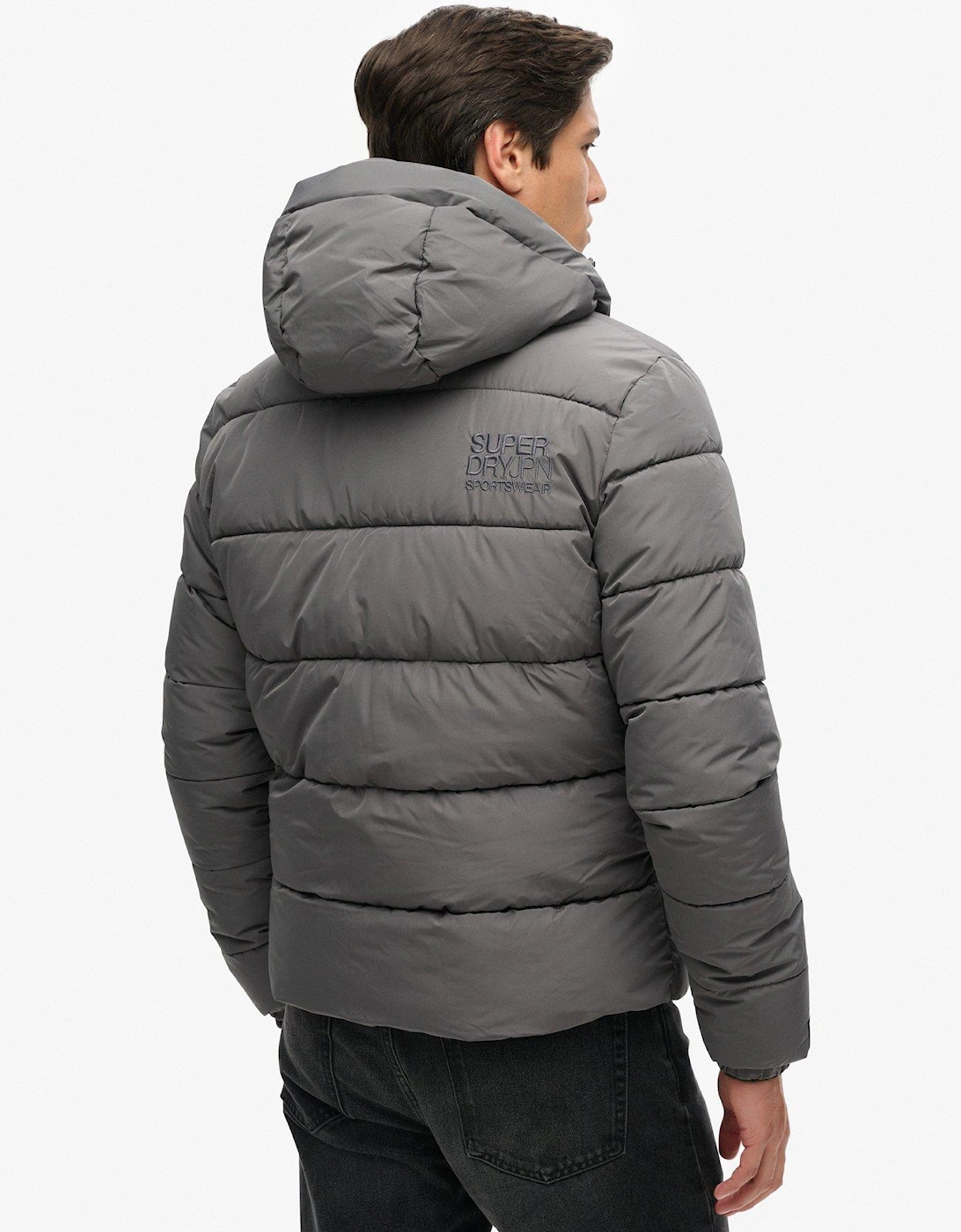 Hooded Sports Padded Jacket - Grey