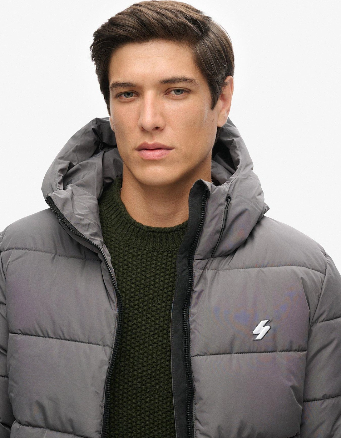 Hooded Sports Padded Jacket - Grey