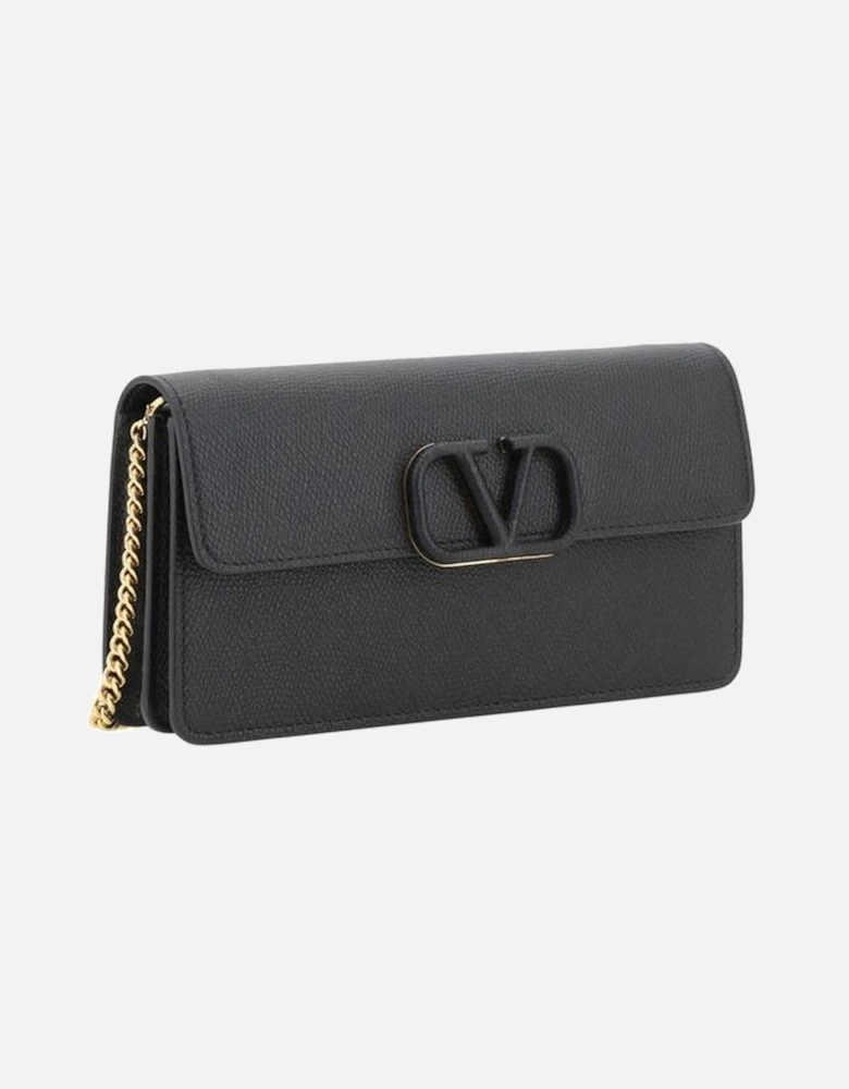 VLogo Hammered Leather Shoulder Bag Women - Black Wallets