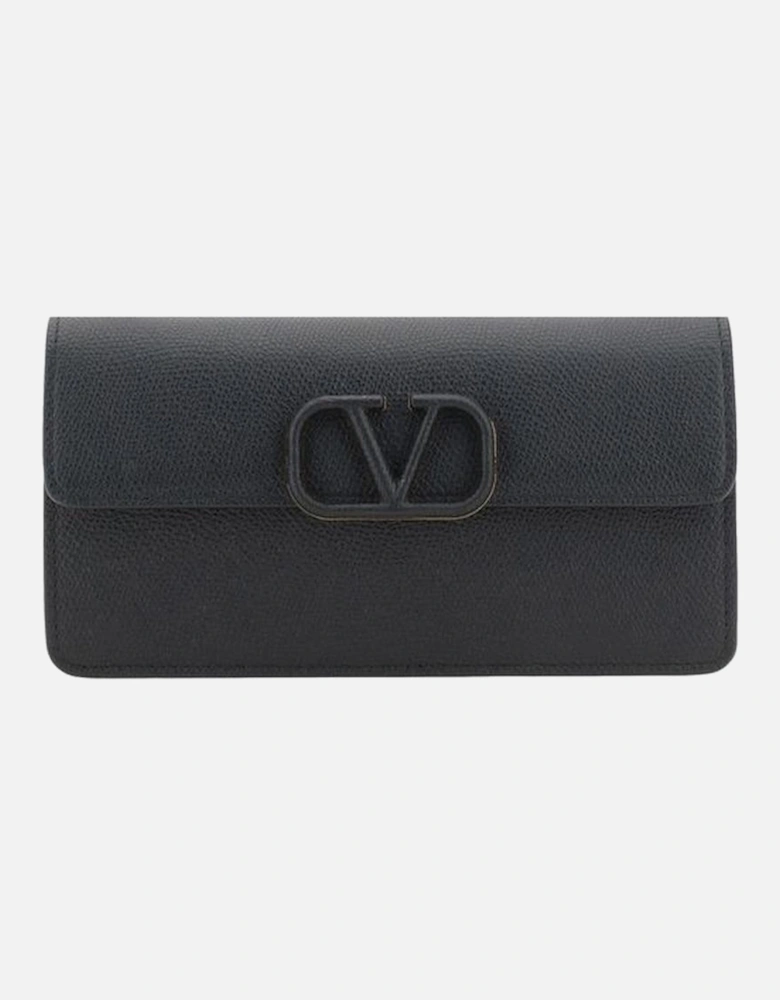 VLogo Hammered Leather Shoulder Bag Women - Black Wallets