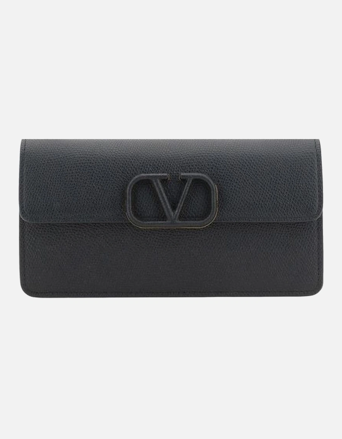 VLogo Hammered Leather Shoulder Bag Women - Black Wallets, 5 of 4