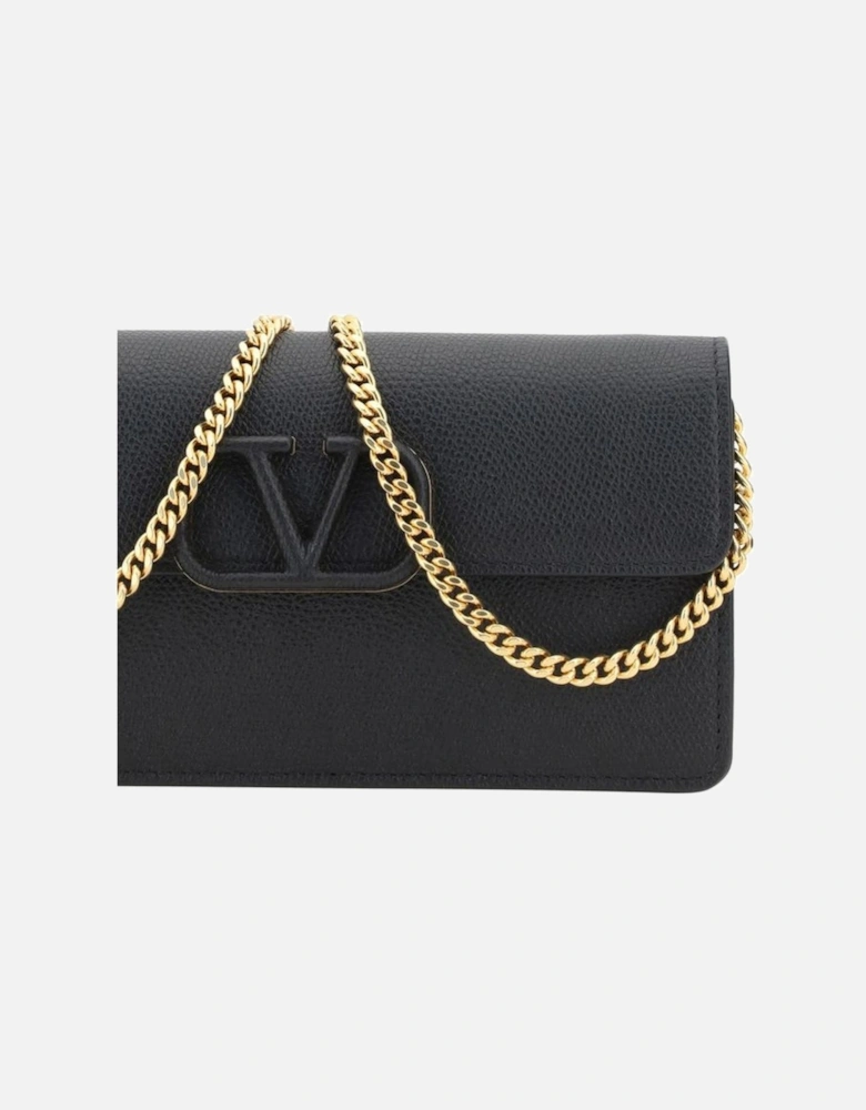 VLogo Hammered Leather Shoulder Bag Women - Black Wallets