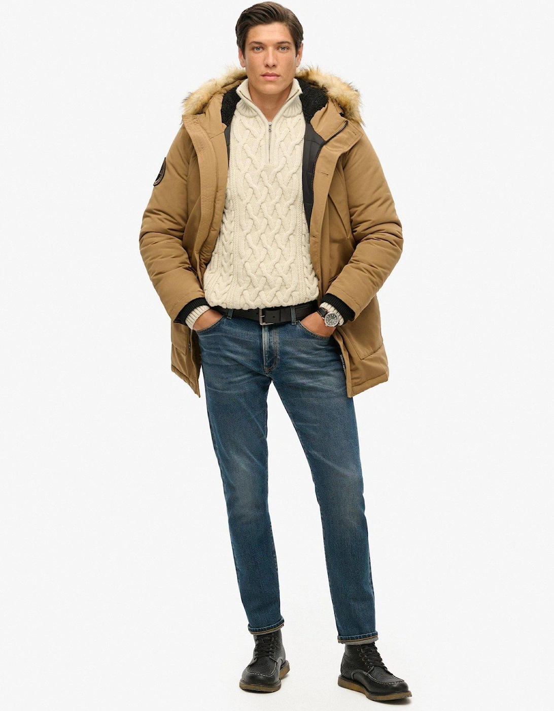 Everest Faux Fur Parka Jacket - Light Beige