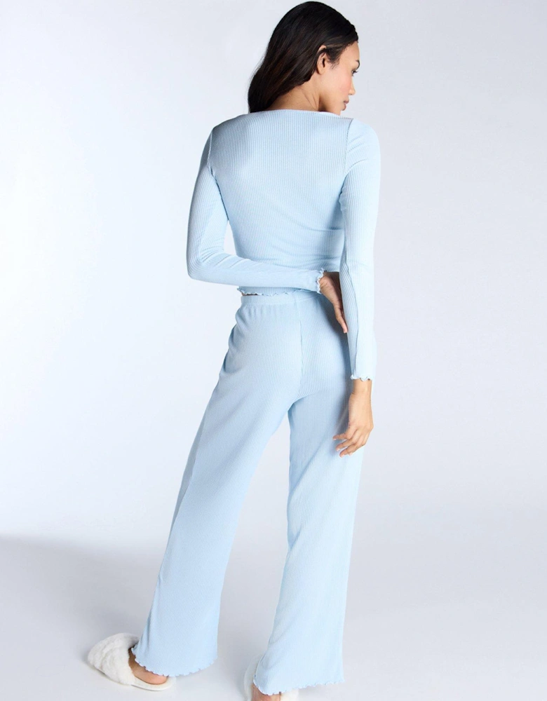 Rib Wrap Top & Pant Set - Blue