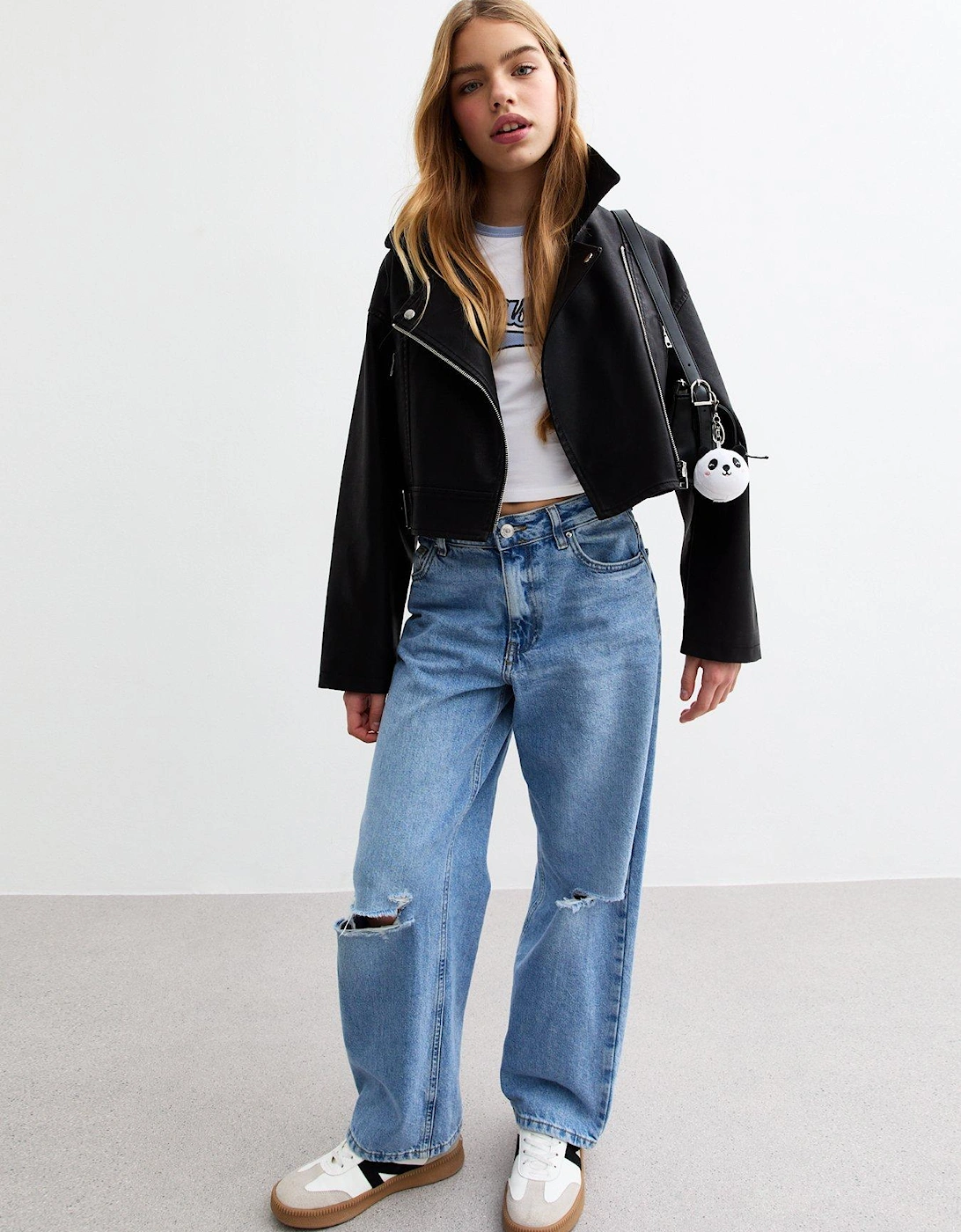 Girls Black Faux Leather Cropped Biker Jacket