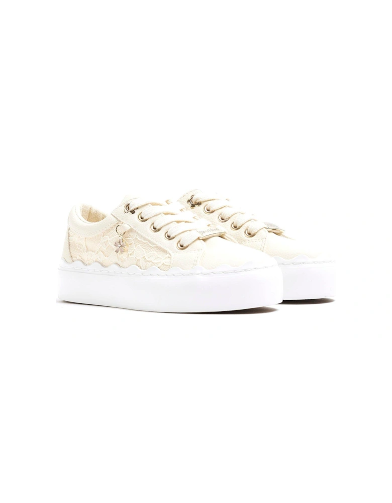 Girls Lace Trainers - Cream