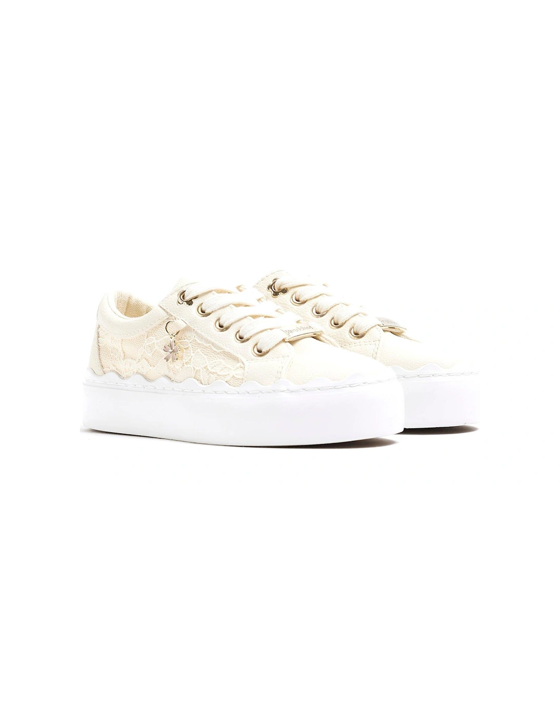 Girls Lace Trainers - Cream