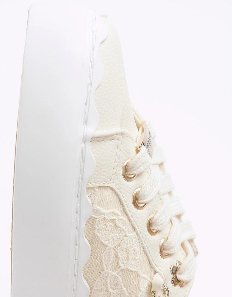 Girls Lace Trainers - Cream