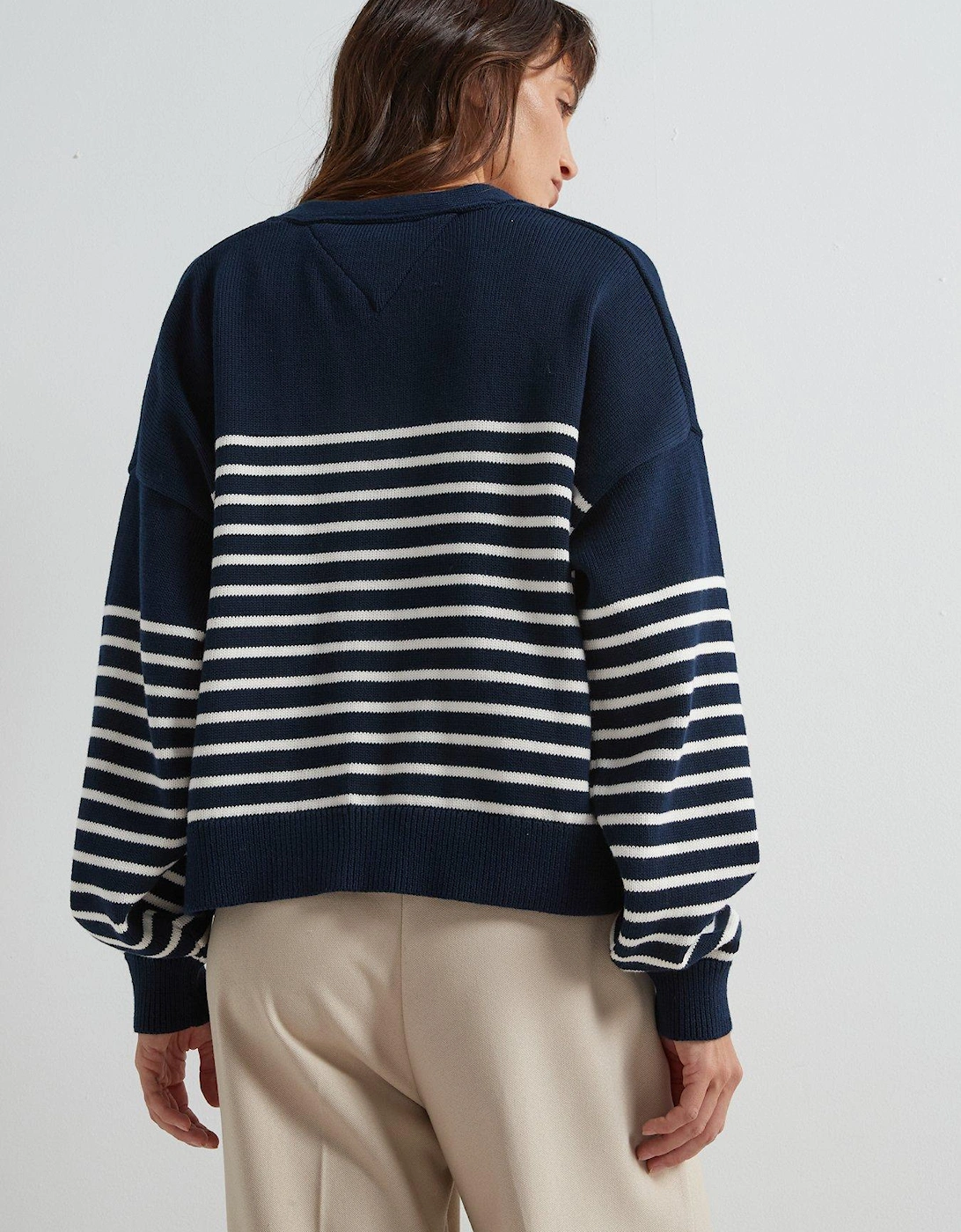 Striped Cable Knit Cardigan - Navy