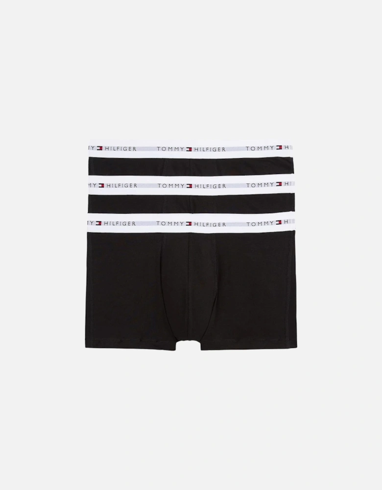 3-Pack Signature Cotton Boxer Trunks, Black w/ white waistbands