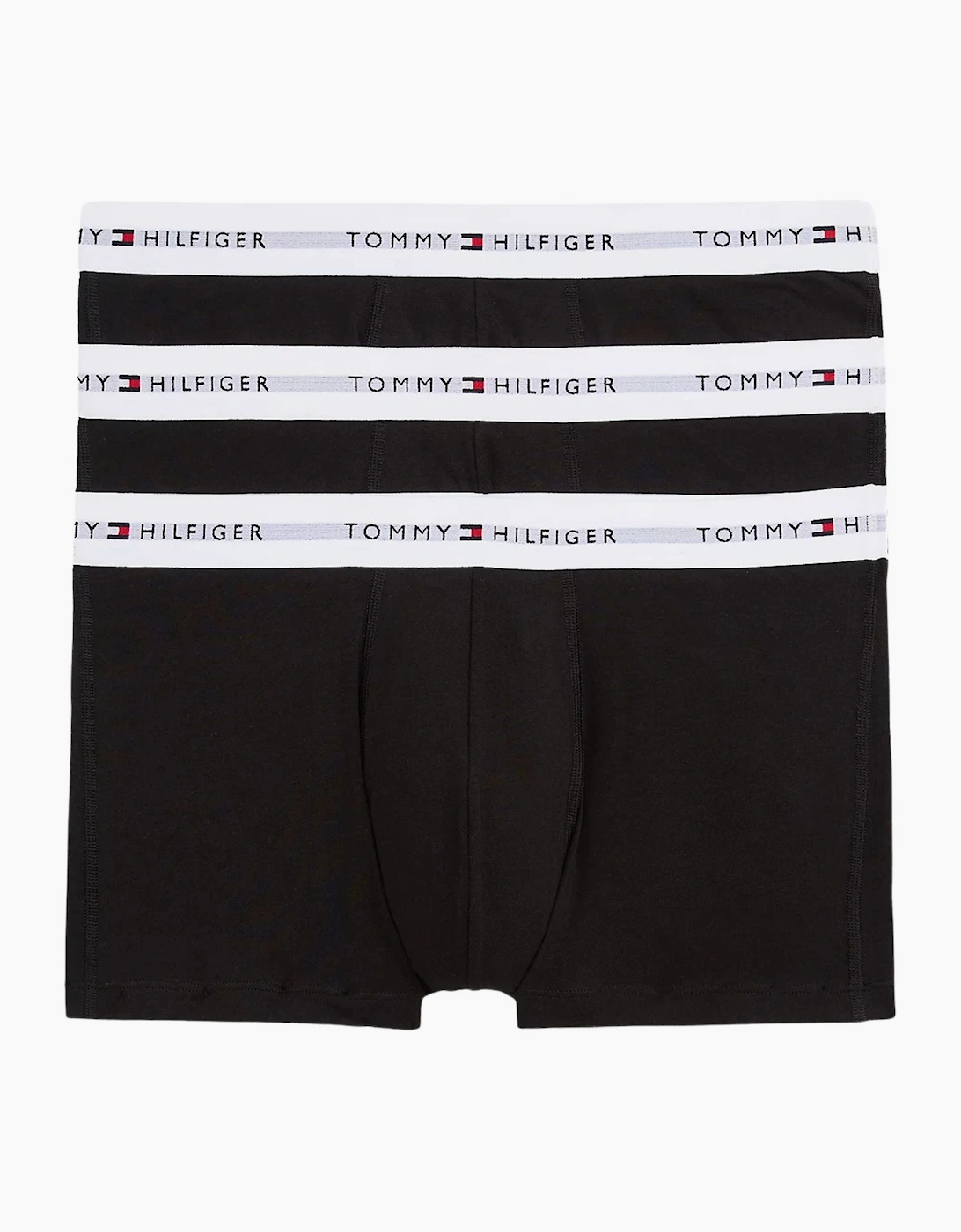 Tommy Hilfiger Men's Black 3-Pack Signature Cotton Boxer Trunks, W/ White Waistbands  33/32/32 M