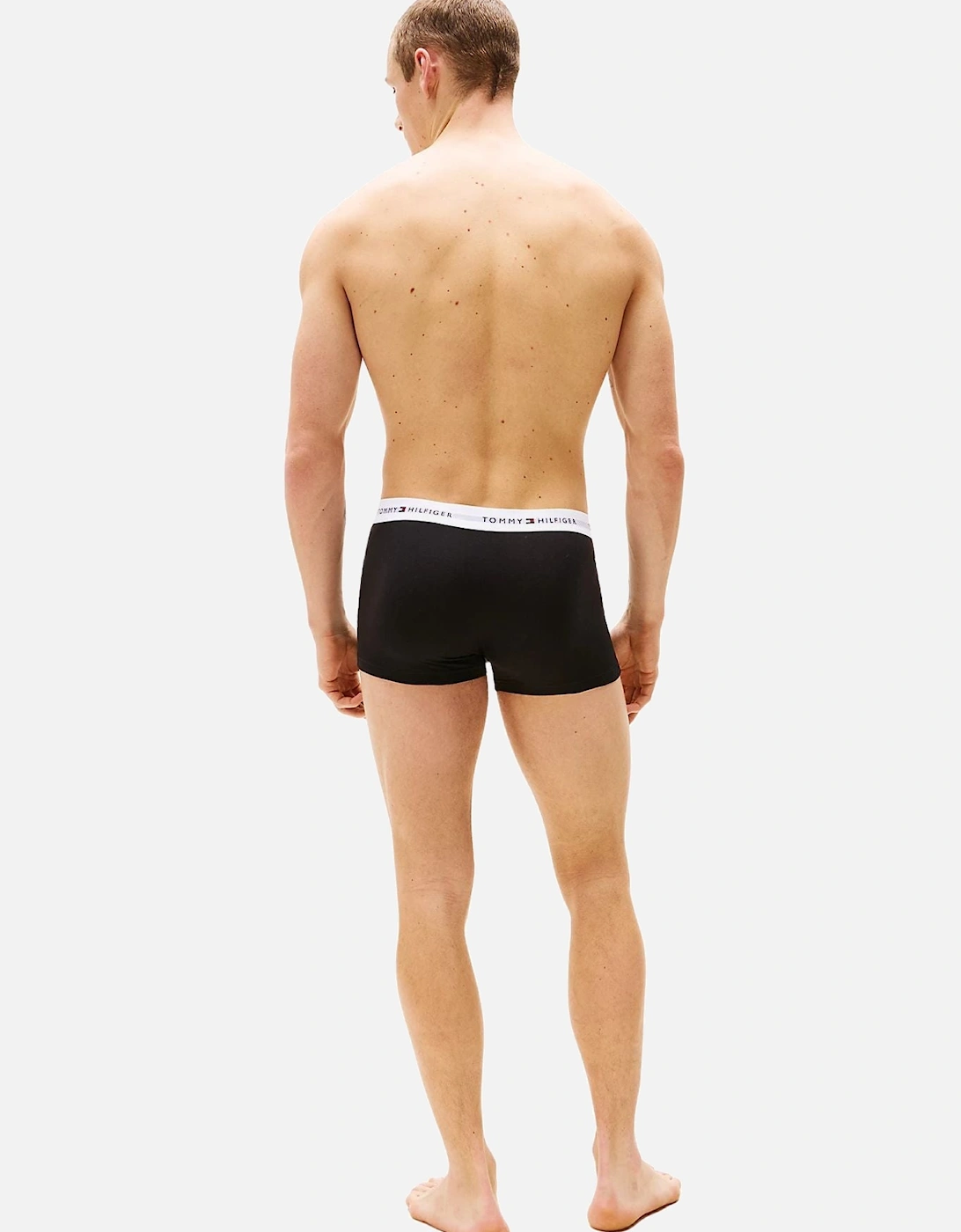 3-Pack Signature Cotton Boxer Trunks, Black w/ white waistbands