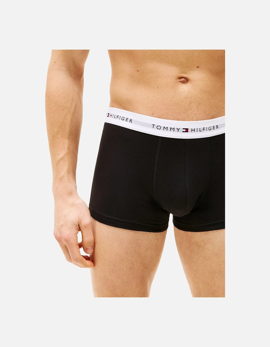 3-Pack Signature Cotton Boxer Trunks, Black w/ white waistbands