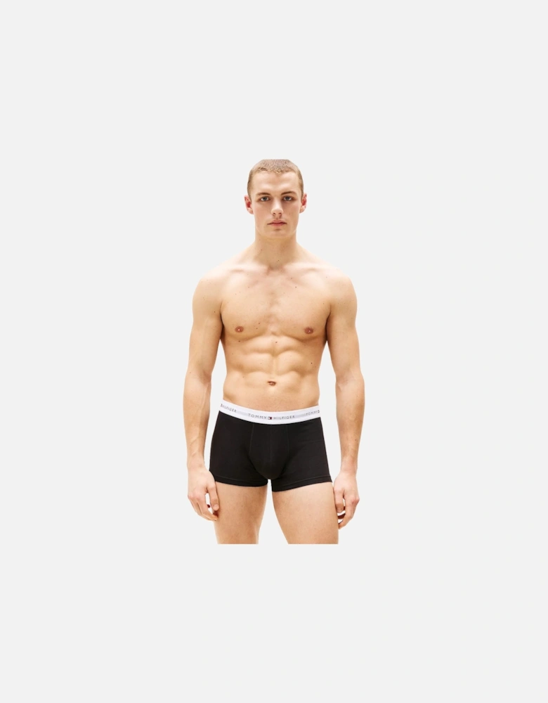 3-Pack Signature Cotton Boxer Trunks, Black w/ white waistbands