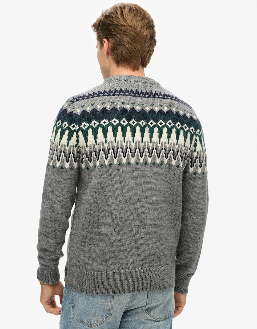 Fairisle Roll Neck Knitted Jumper - Grey