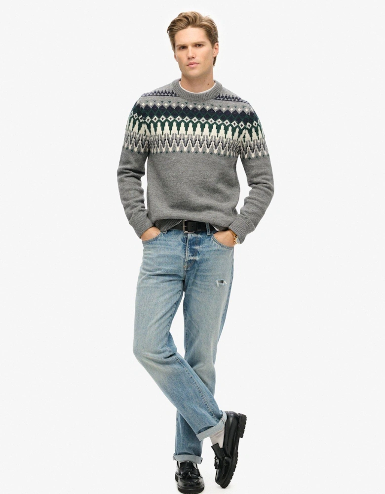 Fairisle Roll Neck Knitted Jumper - Grey