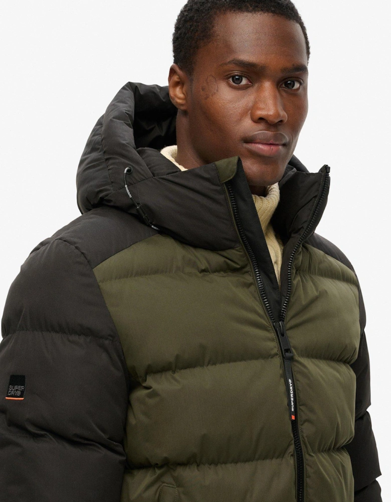 Hood Colour Block Padded Jacket - Dark Green