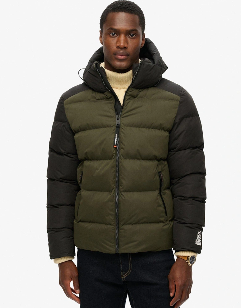 Hood Colour Block Padded Jacket - Dark Green