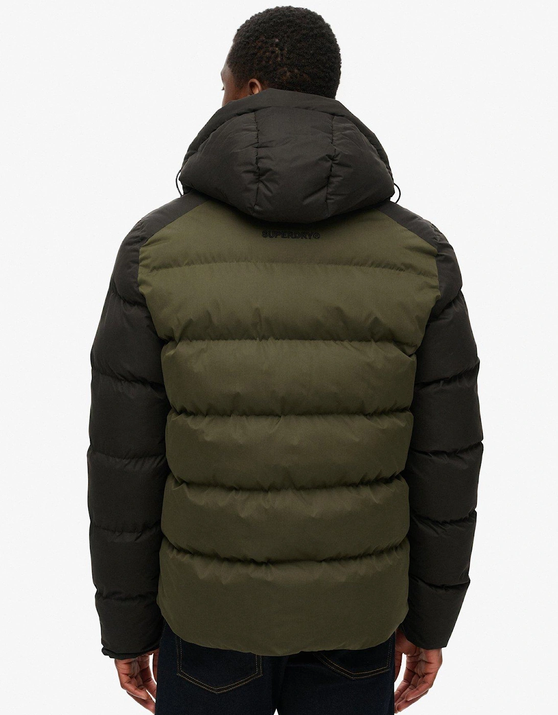 Hood Colour Block Padded Jacket - Dark Green